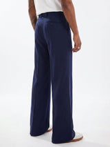 Navy Wide Leg Pleated Trousers Trousers Fugazee 