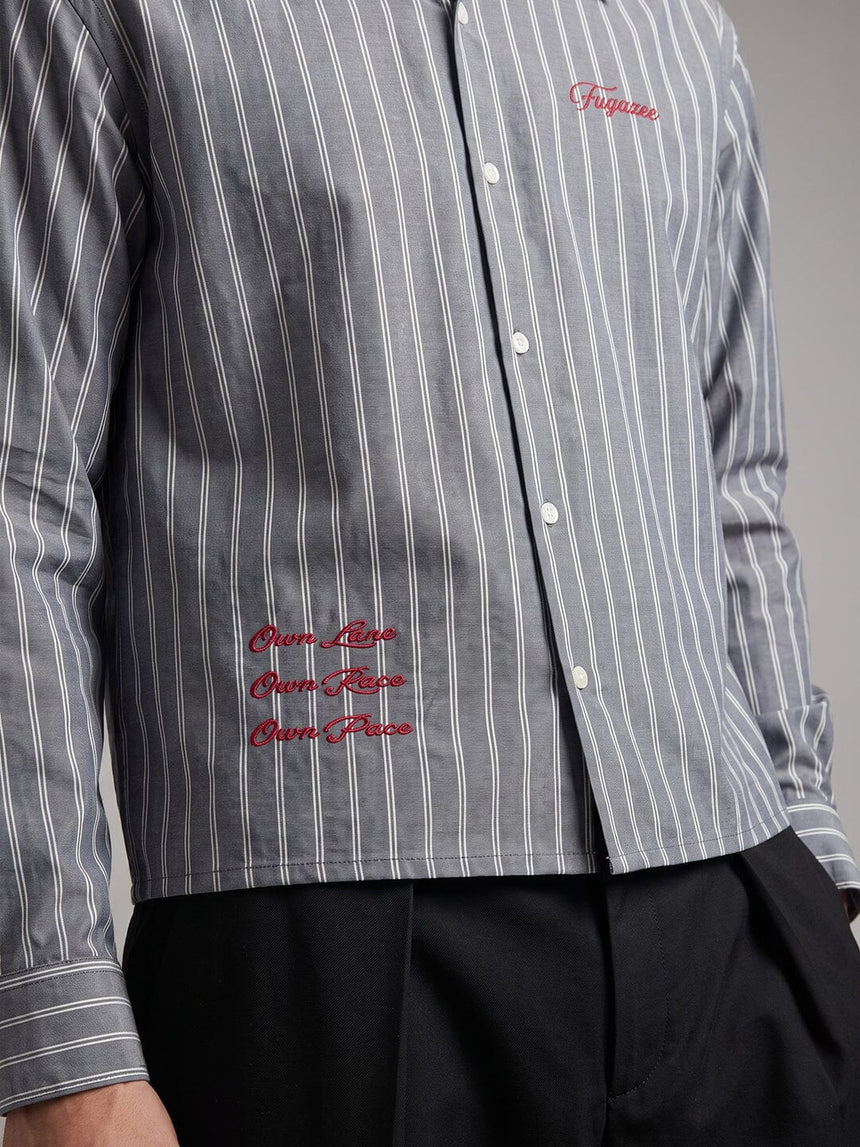 Charcoal Striped Embroidered Cropped Shirt Shirts Fugazee 