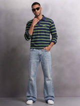 Navy Striped Cropped Longsleeve Polo Tshirt T-Shirts Fugazee 