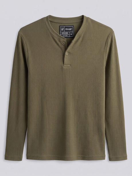 Olive Parker Ribbed Henley Tshirt T-Shirts Fugazee 