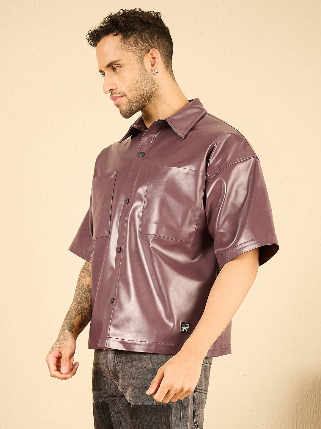 Wine Pu Cropped Shacket Buy Men Shackets Fugazee FUGAZEE