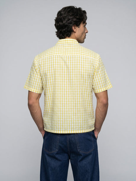 Yellow Checkered Seersucker Cropped Shirt Shirts Fugazee 