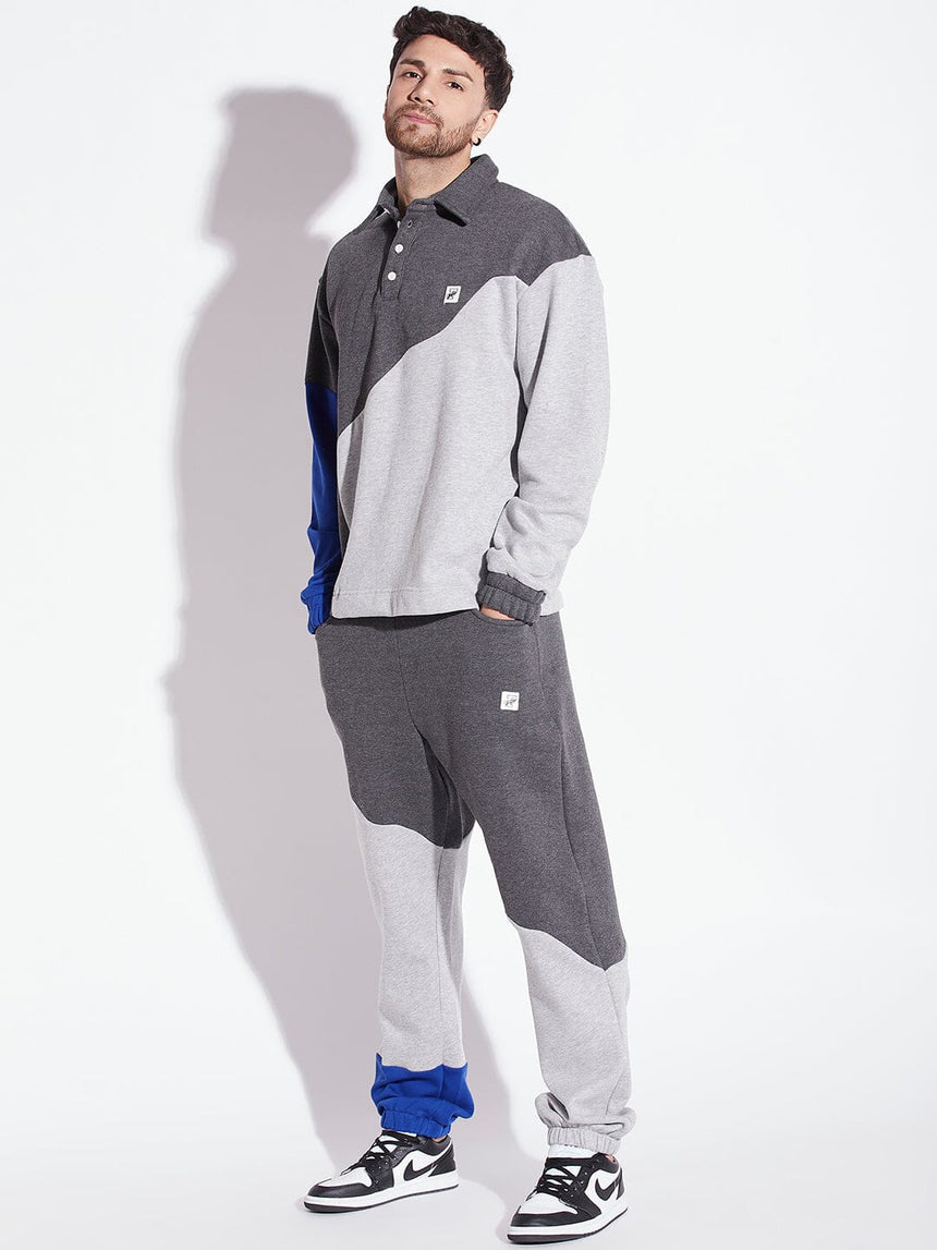 Grey Cut Sew Polo Collared relaxed Tracksuit Tracksuits Fugazee 