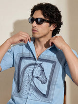 Sky Blue Horse Embroidery Shirt Shirts Fugazee 