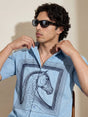 Sky Blue Horse Embroidery Shirt Shirts Fugazee 