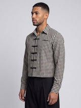Black Checkered Frog Knot Buttoned Cropped Shirt Shirts Fugazee 