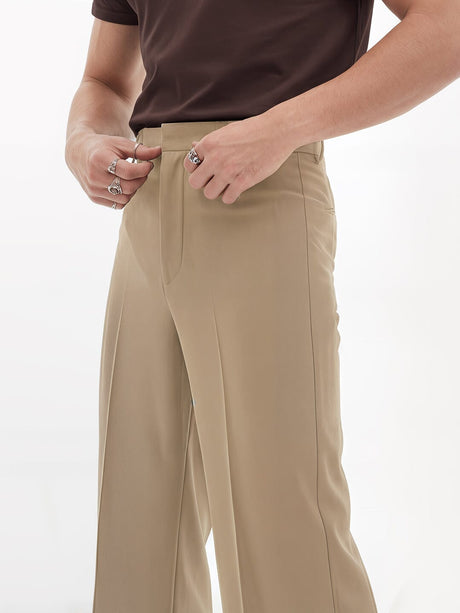 Beige High waisted Bell Bottom Trousers Trousers Fugazee 