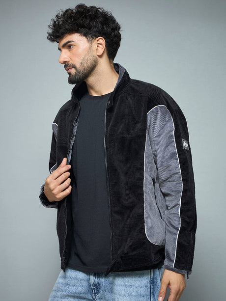 Black & Grey Corduroy Moto Jacket Jackets Fugazee 