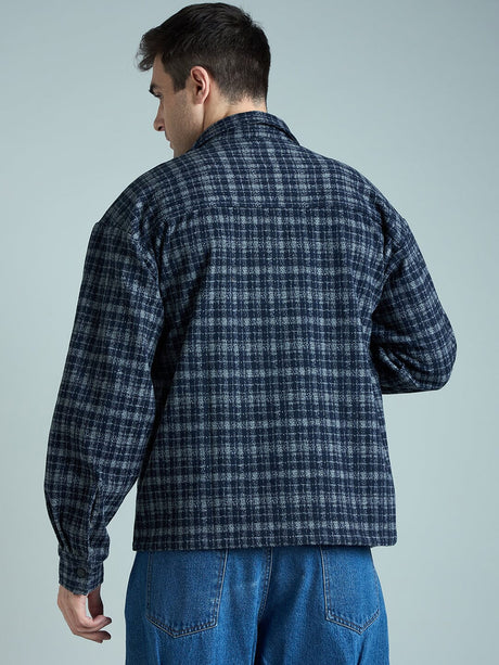 Charcoal & Navy Checkered Tweed OverShirt Shackets Fugazee 
