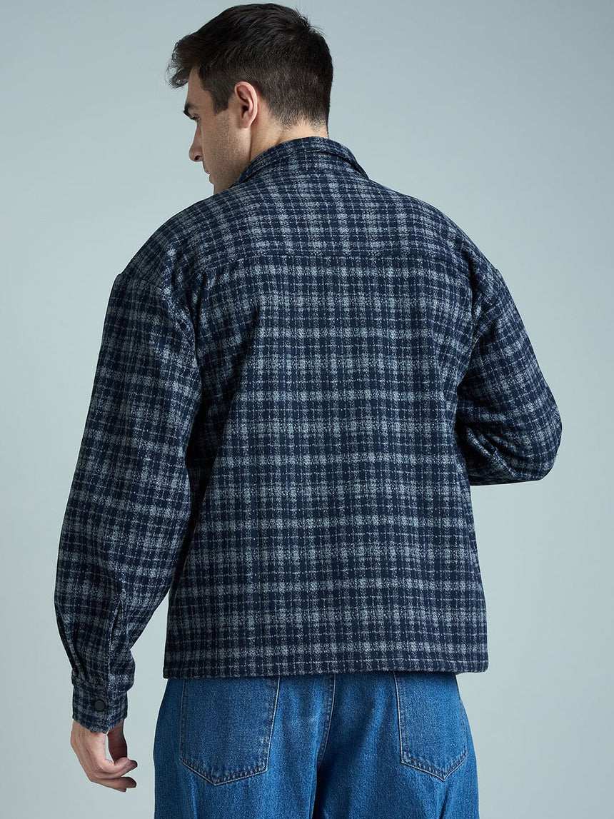 Charcoal & Navy Checkered Tweed OverShirt Shackets Fugazee 