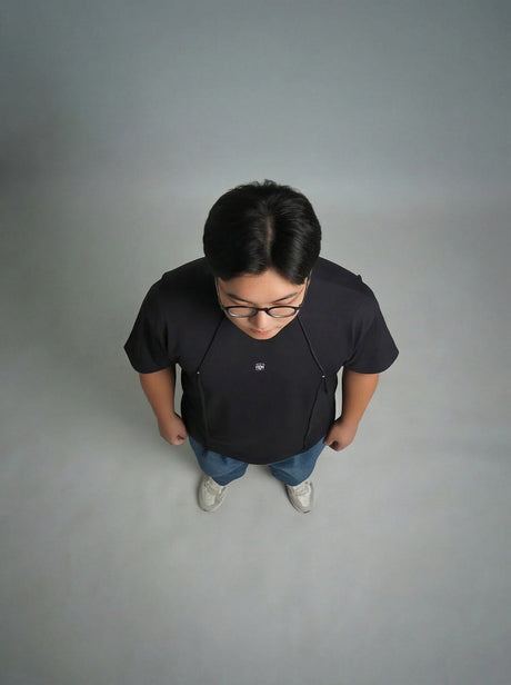 Black Faux Flat Look Cut and Sew Tshirt T-Shirts Fugazee 