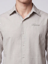 Brown Striped Seersucker Cropped Shirt Shirts Fugazee 