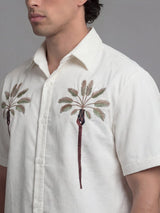 White Palm Embroidery Corduroy Short Sleeves Shirt Shirts Fugazee 