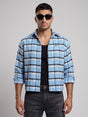 Sky Checkered Brushed Waffle Cropped Shirt Shirts Fugazee 