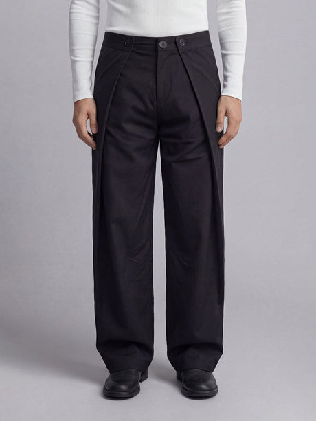 Black Switch-Flip Pleated Trousers Trousers Fugazee 