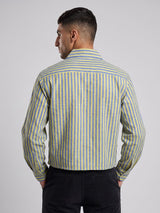 Warm Green & Blue Striped Cropped Shirt Shirts Fugazee 
