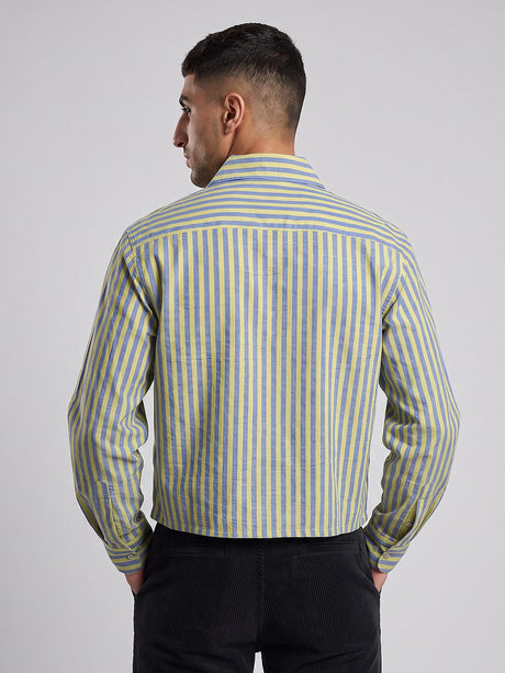 Warm Green & Blue Striped Cropped Shirt Shirts Fugazee 