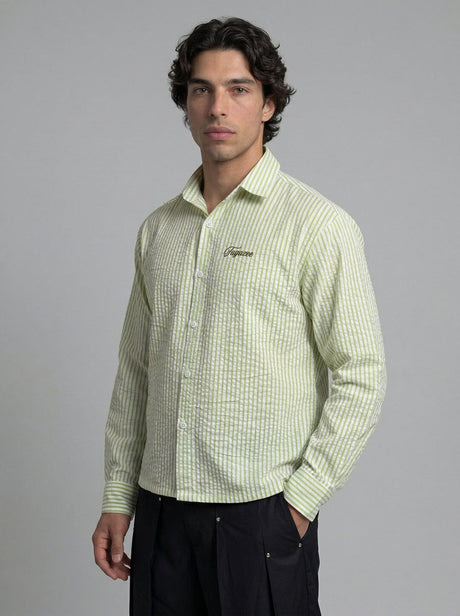 Lime Striped Seersucker Cropped Shirt Shirts Fugazee 