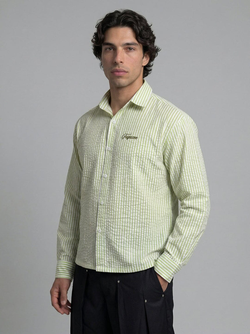Lime Striped Seersucker Cropped Shirt Shirts Fugazee 