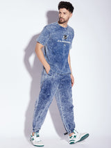 Blue Acid Wash Tshirt and Trackpants Clothing Set