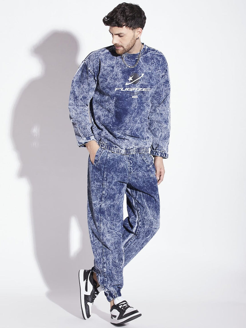 Blue Acid Washed Sweatshirt & Jogger Combo Tracksuit Tracksuits Fugazee 