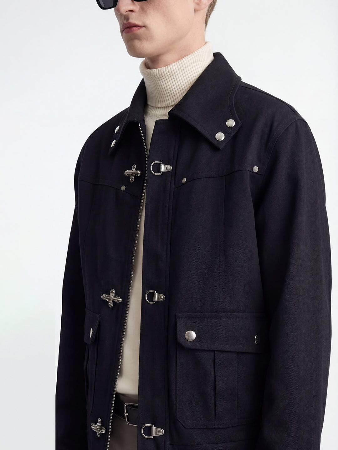 Black Cotton Twill Fireman Clasp Jacket | Buy Men Jacket | Fugazee