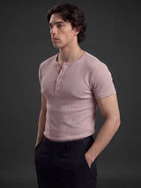 Tropical Peach Ribbed Henley Short Sleeves Tshirt T-Shirts Fugazee 