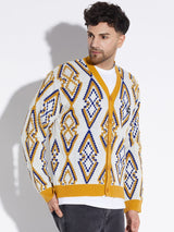 Mustard Abstract Print Cardigan Sweaters Fugazee 