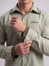Sage Green Double Collared Cropped Corduroy Shirt Shirts Fugazee 