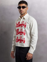 Ecru Lions Graphic Cropped Corduroy Shirt Shirts Fugazee 