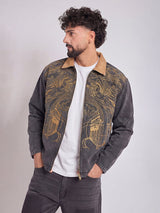 Grey Denim Embroidered Harrington Jacket Jackets Fugazee 