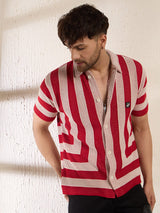 Red Striped Crochet Knitted Shirt Shirts Fugazee 