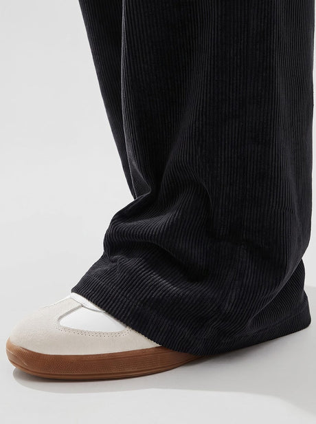 Black Corduroy High Waisted Flared Trousers Trousers Fugazee 