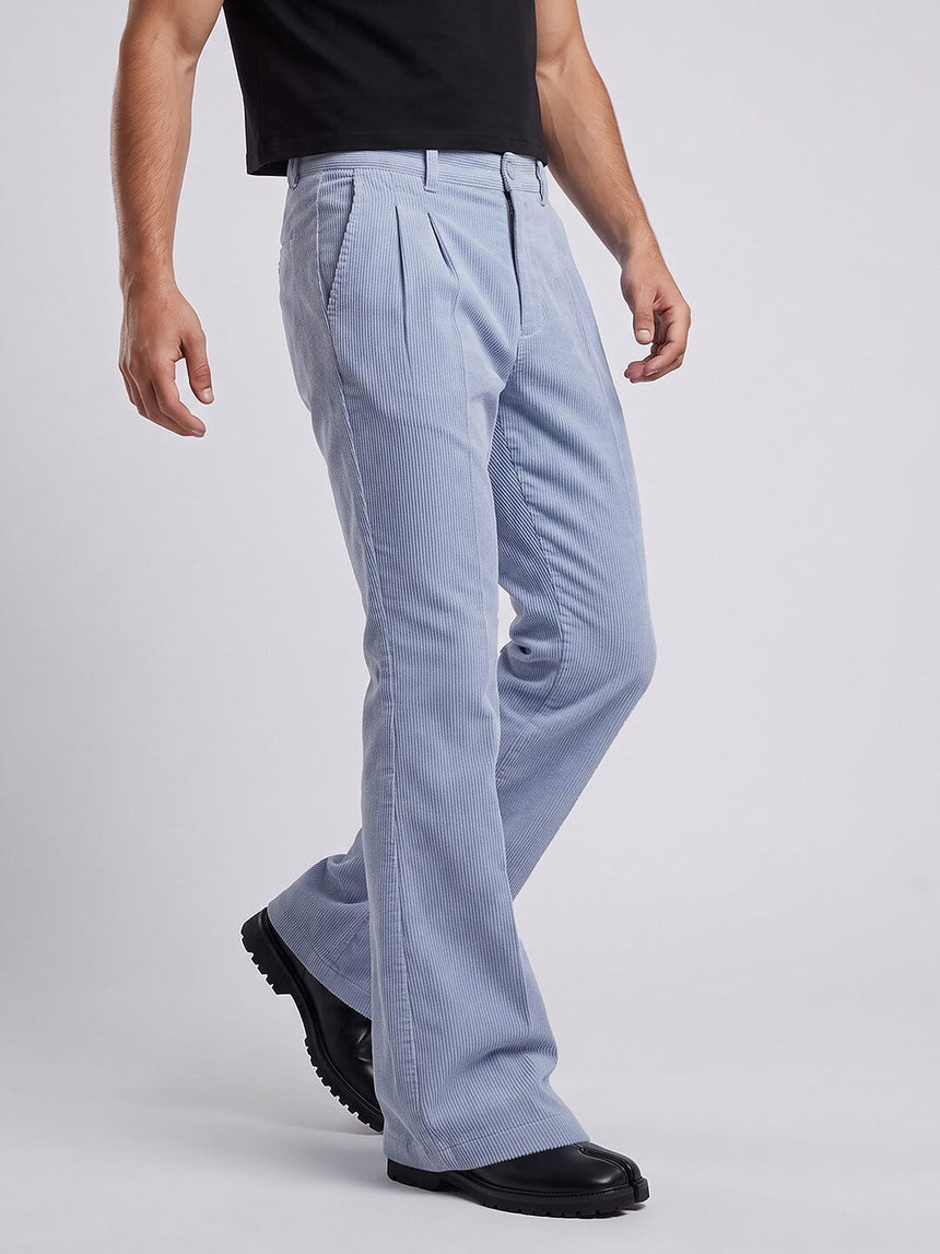 Sky Corduroy Pleated Flared Trousers Trousers Fugazee 