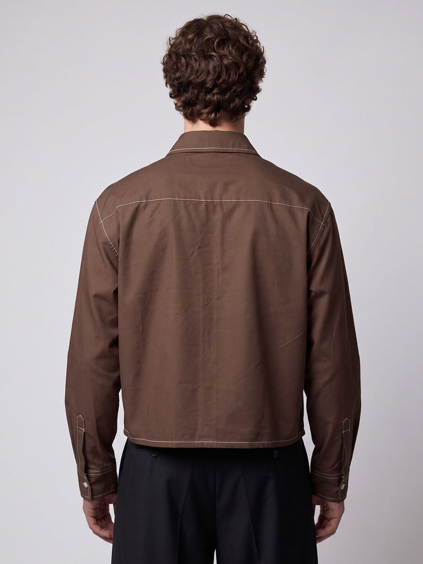 Brown Contrast Stitch Cropped Shirt Shirts Fugazee 