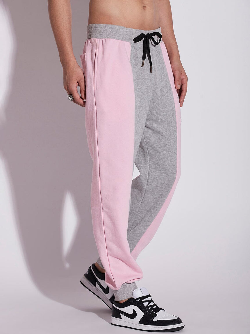 Pink & Grey Cut Sew Joggers, Buy Men Trackpants