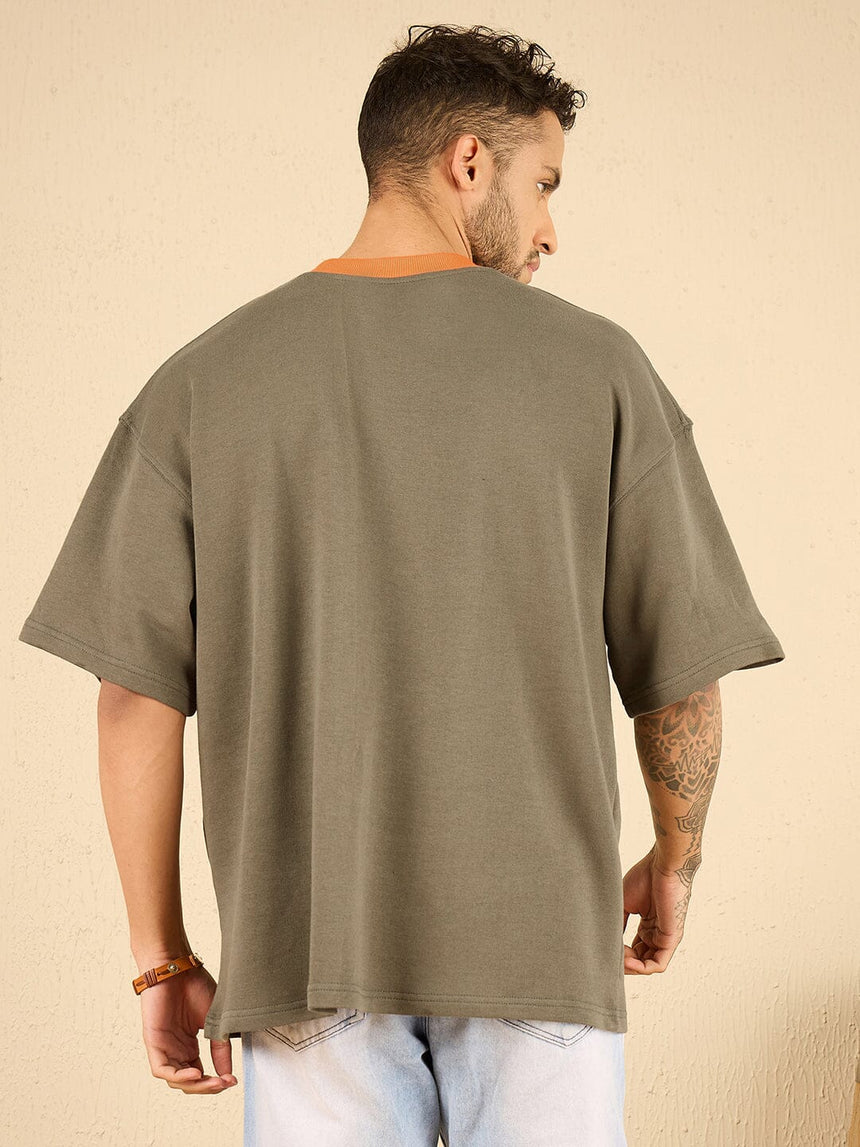 Khaki Demon Embroidered Oversized Tshirt T-shirts Fugazee 