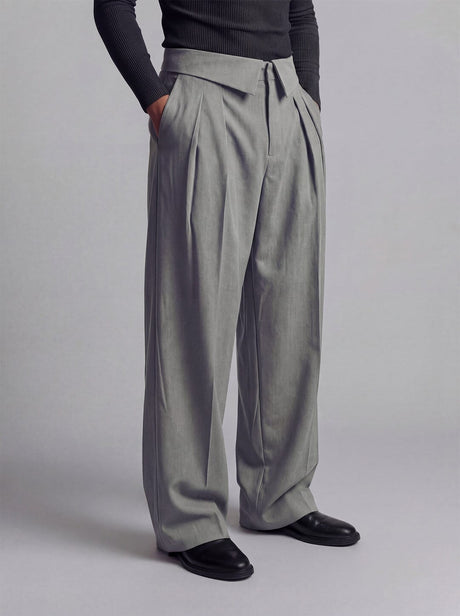 Grey Inverted Waist Tailored Trousers Trousers Fugazee 