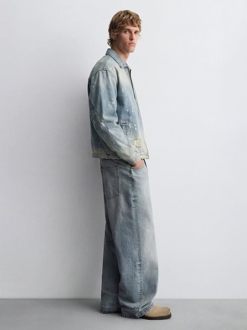 Indigo Distressed Denim Harrington Jacket Jackets Fugazee 