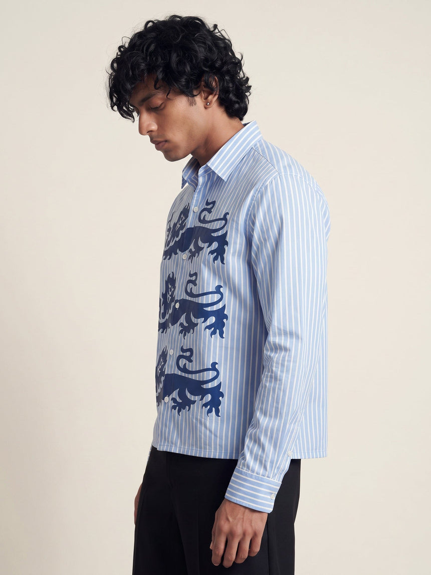 Chambray Blue Lions Graphic Cropped Shirt Shirts Fugazee 