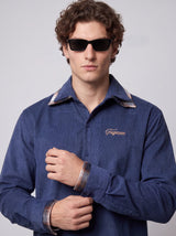 Nautical Blue Corduroy Double Collared Cropped Shirt Shirts Fugazee 