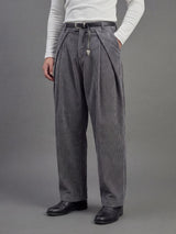 Ash Grey Corduroy Pleated Trousers Trousers Fugazee 
