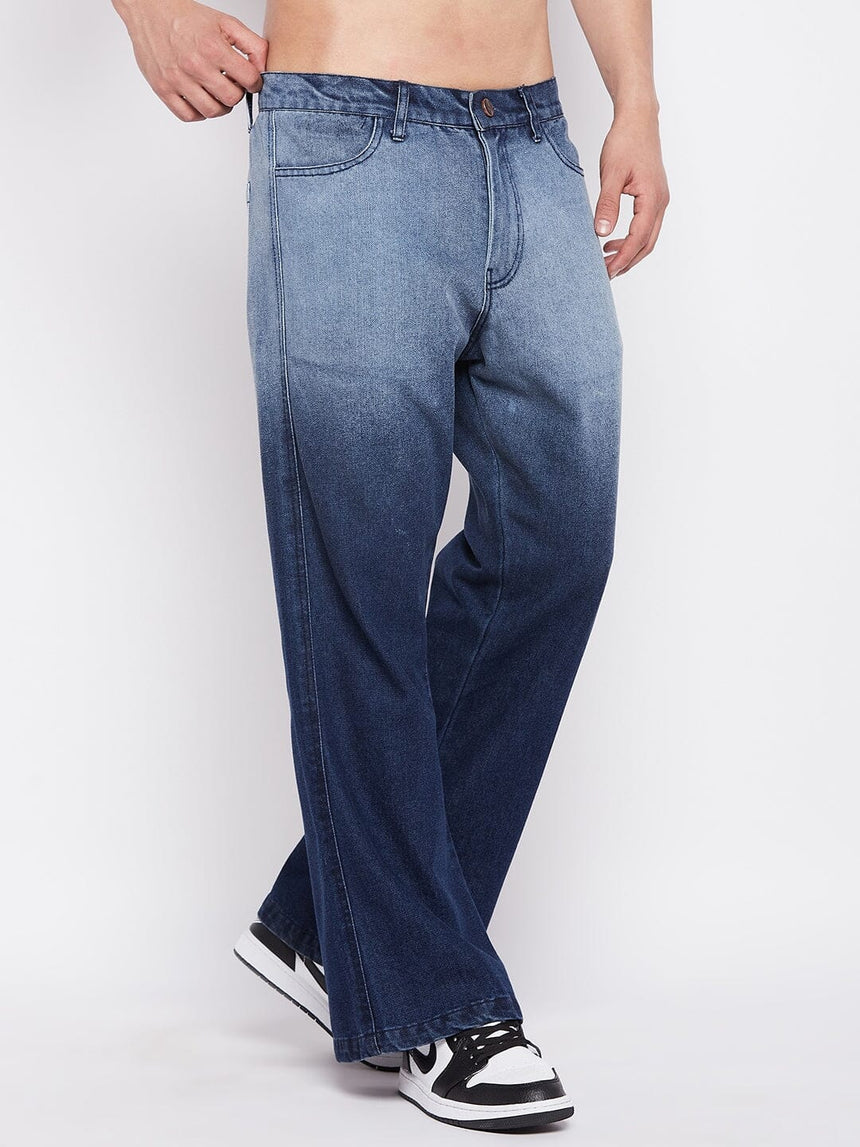 Blue Ombre Washed Flared Denim Jeans Fugazee 
