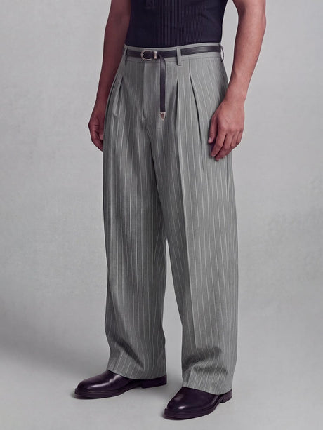 Grey Striped Pleated Trousers Trousers Fugazee 