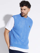 Sky Blue See Through Knitted Vest Sweater