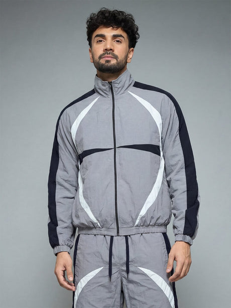 Grey Cut and Sew Windbreaker Jacket Jackets Fugazee 