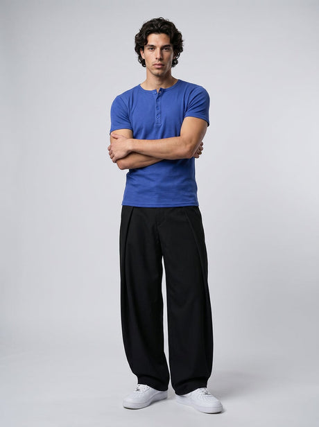 Royal Blue Short Sleeve Henley Tshirt T-Shirts Fugazee 