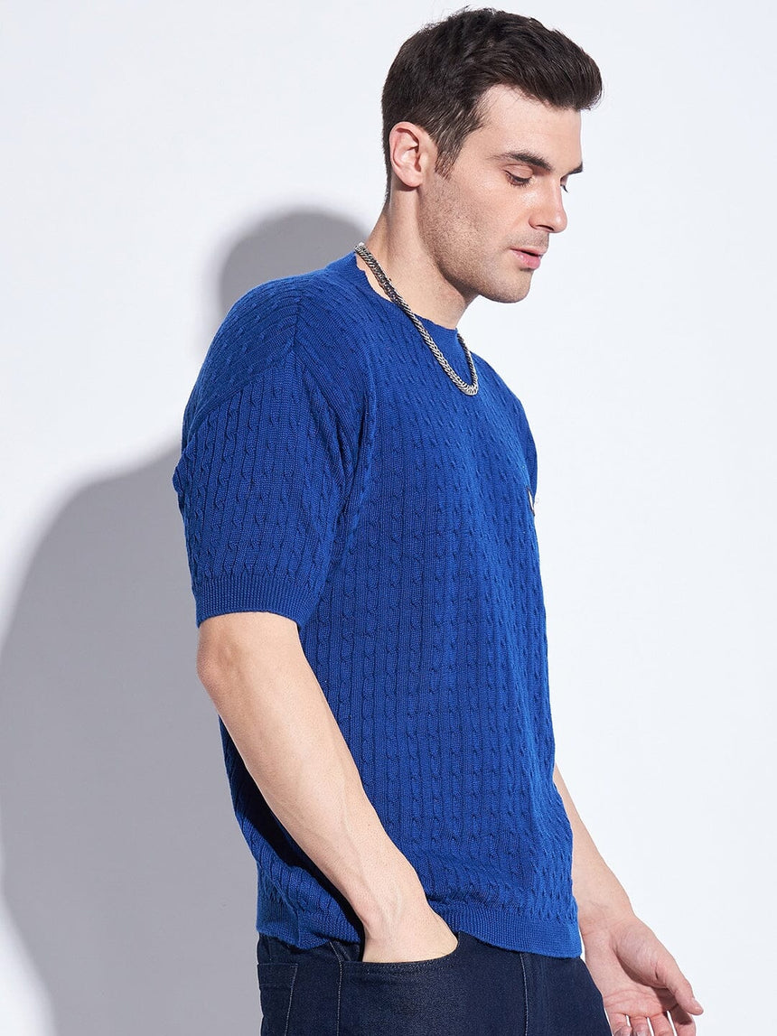 Royal Blue Short Sleeve Knitted Sweater Sweaters Fugazee 