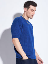 Royal Blue Short Sleeve Knitted Sweater
