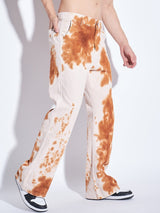 Ecru Tie Dye Flared Denim